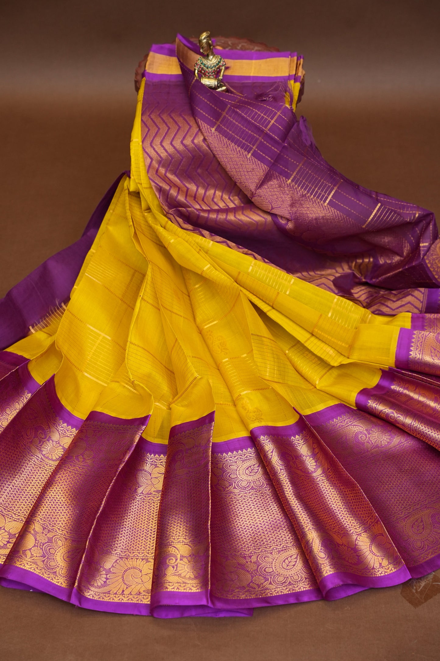 Pure Kuppadam Silk Cotton Saree - Yellow & Purple