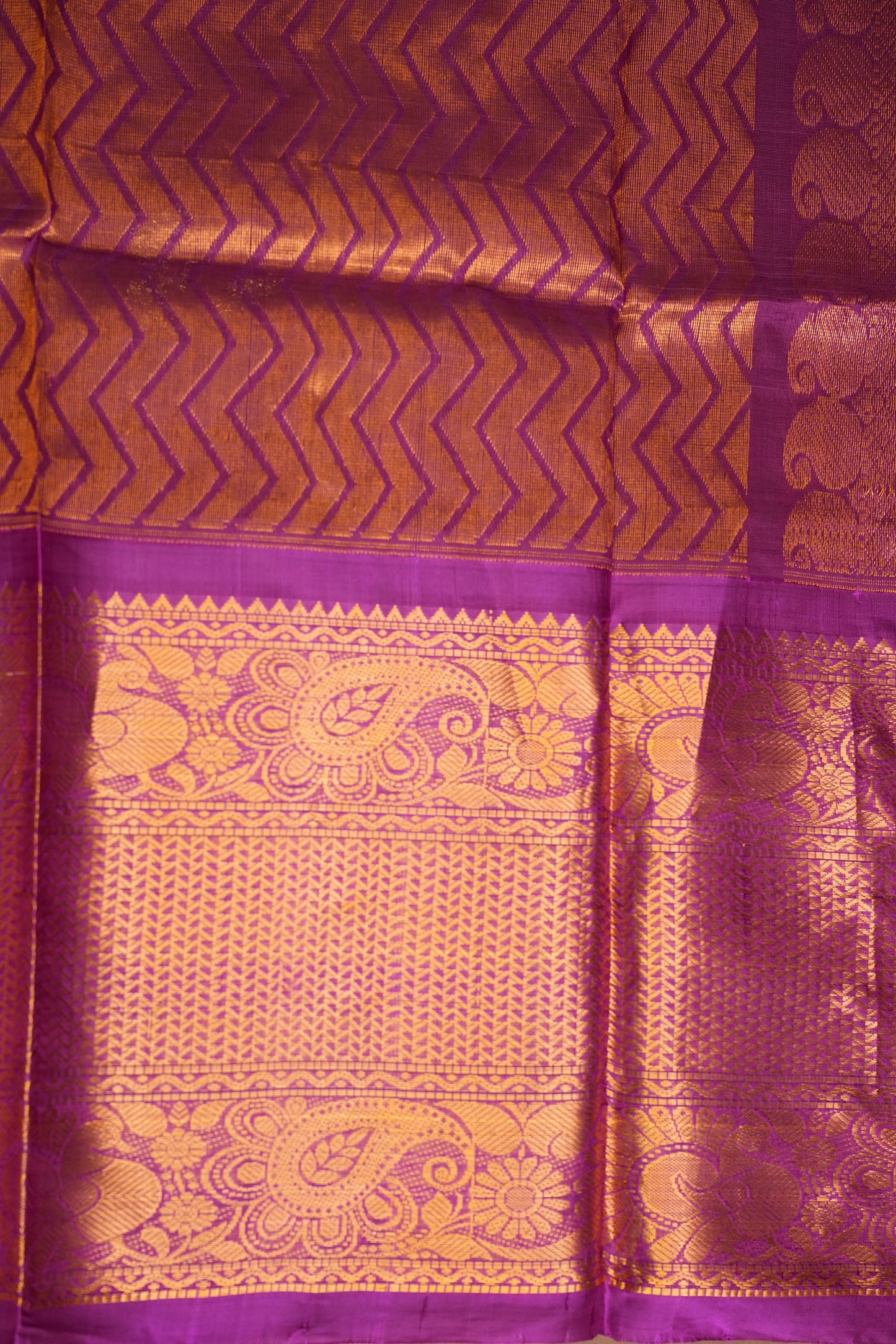Pure Kuppadam Silk Cotton Saree - Yellow & Purple