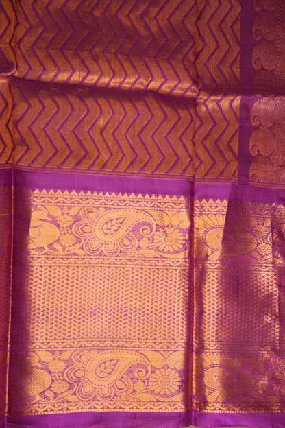 Pure Kuppadam Silk Cotton Saree - Yellow & Purple