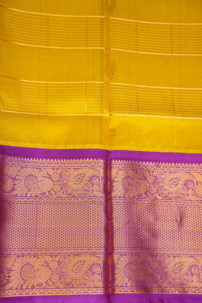 Pure Kuppadam Silk Cotton Saree - Yellow & Purple