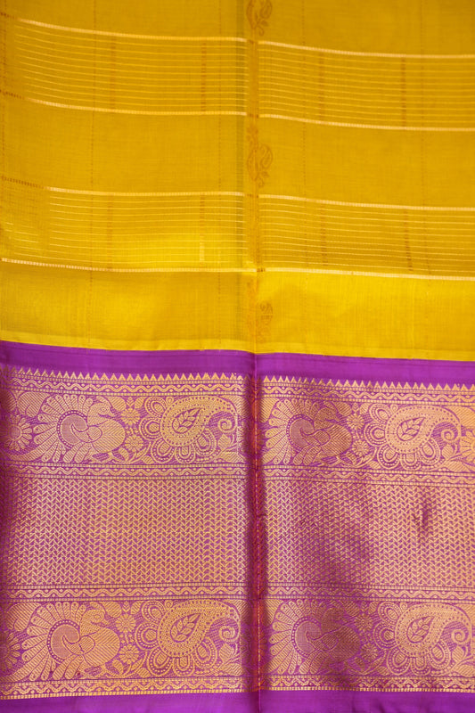 Pure Kuppadam Silk Cotton Saree - Yellow & Purple