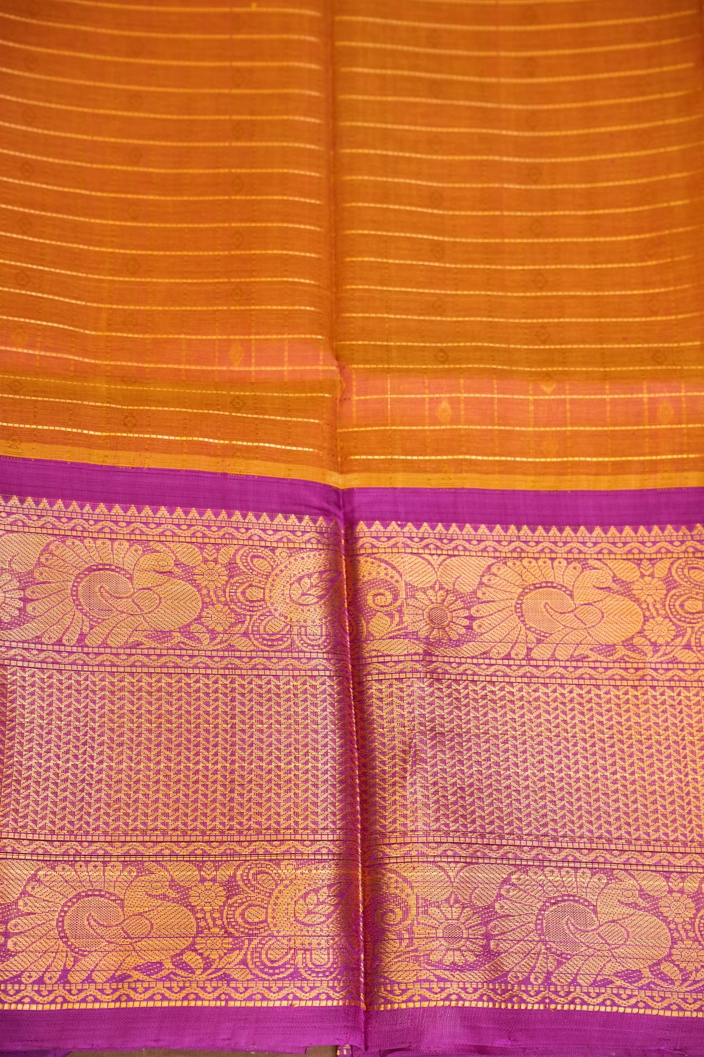 Pure Kuppadam Silk Cotton Saree - Light Orange & Pink