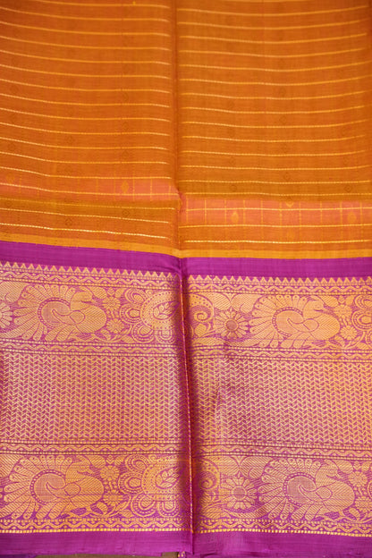 Pure Kuppadam Silk Cotton Saree - Light Orange & Pink