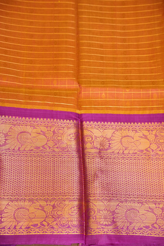 Pure Kuppadam Silk Cotton Saree - Light Orange & Pink