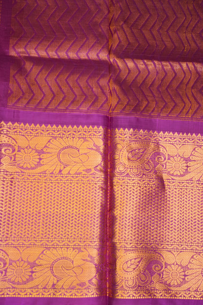 Pure Kuppadam Silk Cotton Saree - Light Orange with Purple