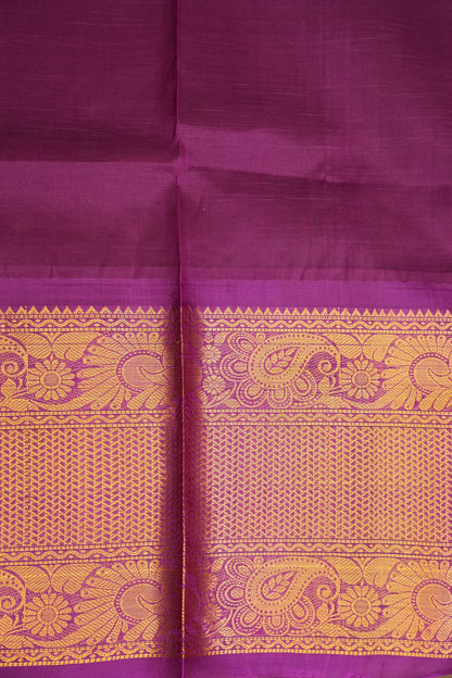 Pure Kuppadam Silk Cotton Saree - Light Orange with Purple
