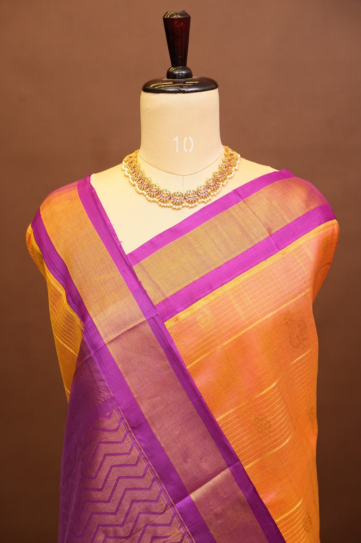 Pure Kuppadam Silk Cotton Saree - Light Orange with Purple