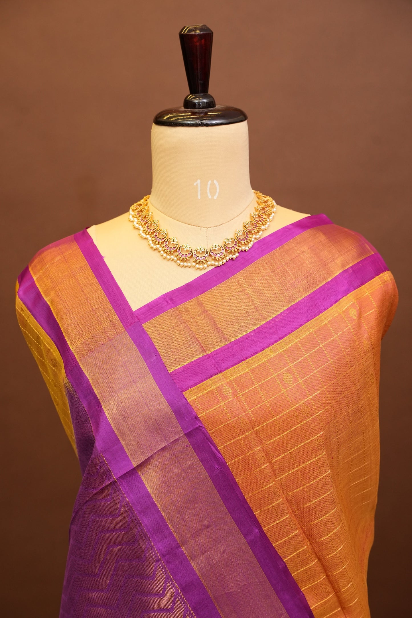 Pure Kuppadam Silk Cotton Saree - Light Orange & Pink