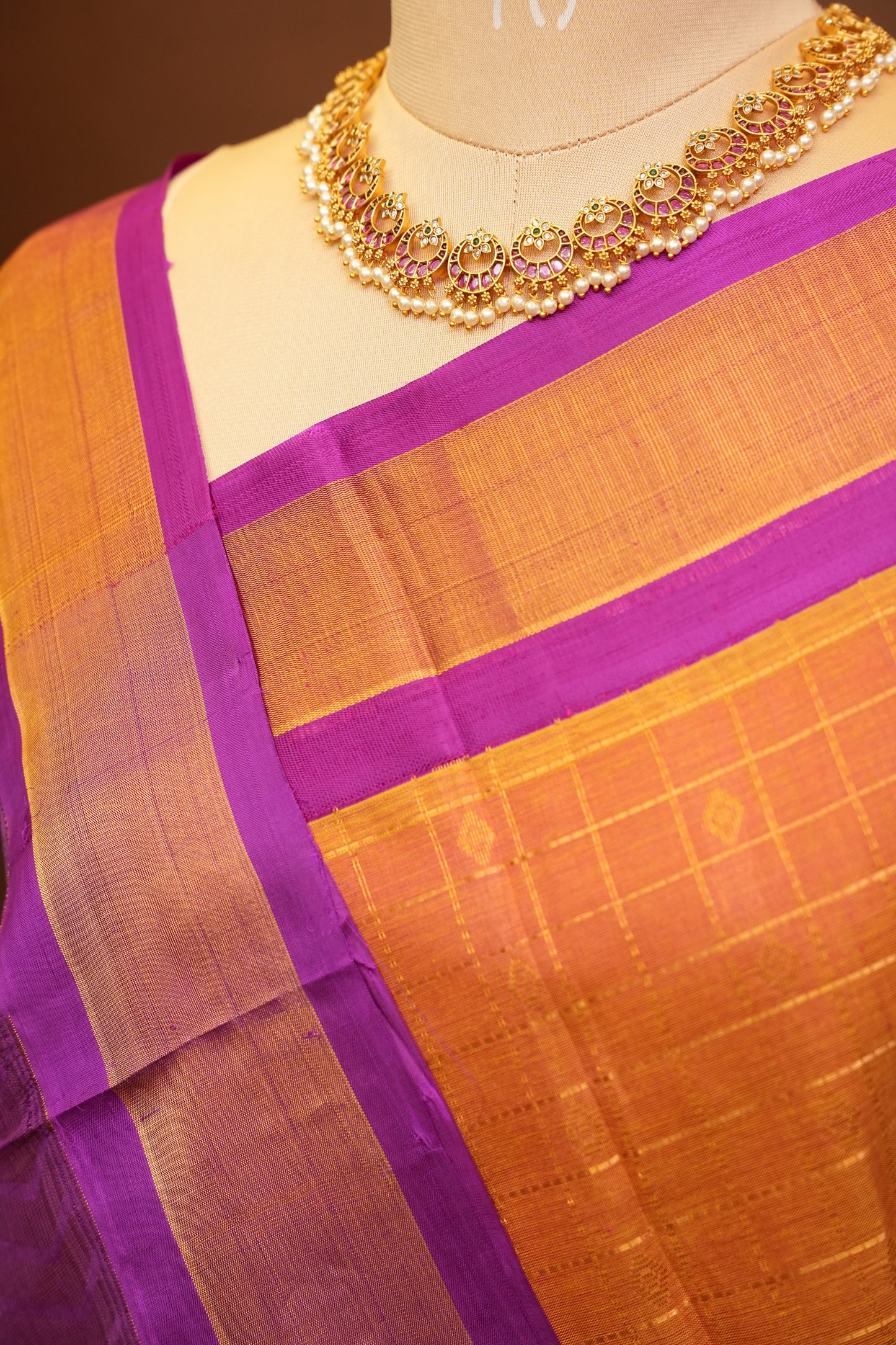 Pure Kuppadam Silk Cotton Saree - Light Orange & Pink