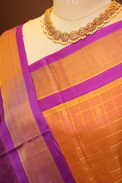 Pure Kuppadam Silk Cotton Saree - Light Orange & Pink