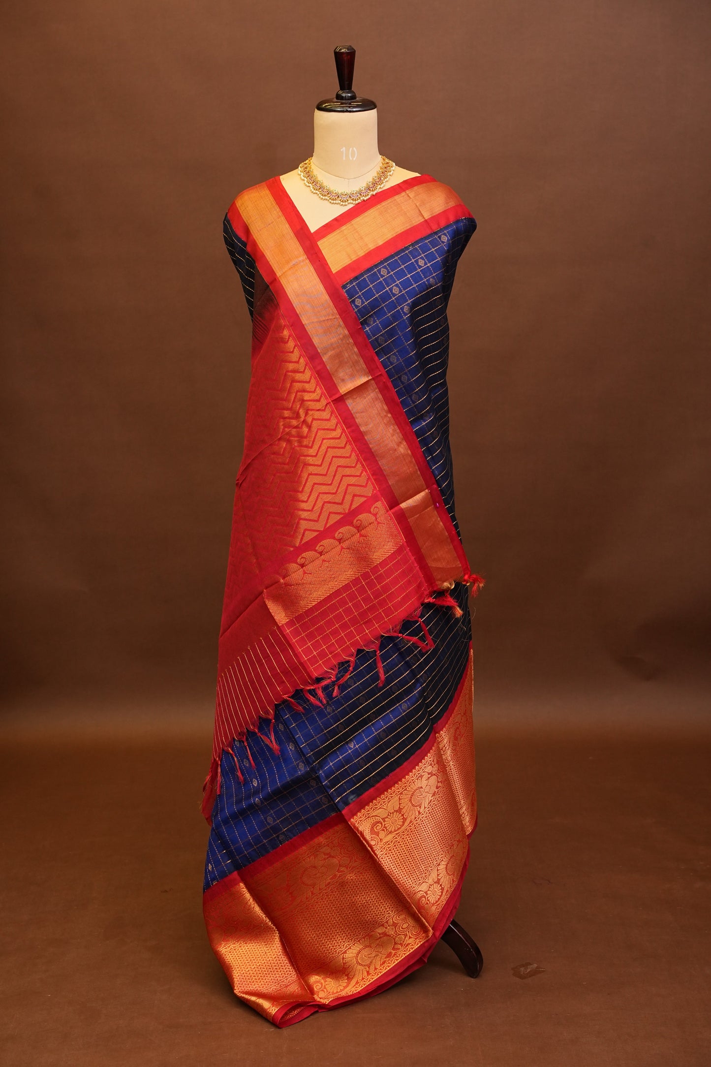Pure Kuppadam Silk Cotton Saree - Royal Blue & Red
