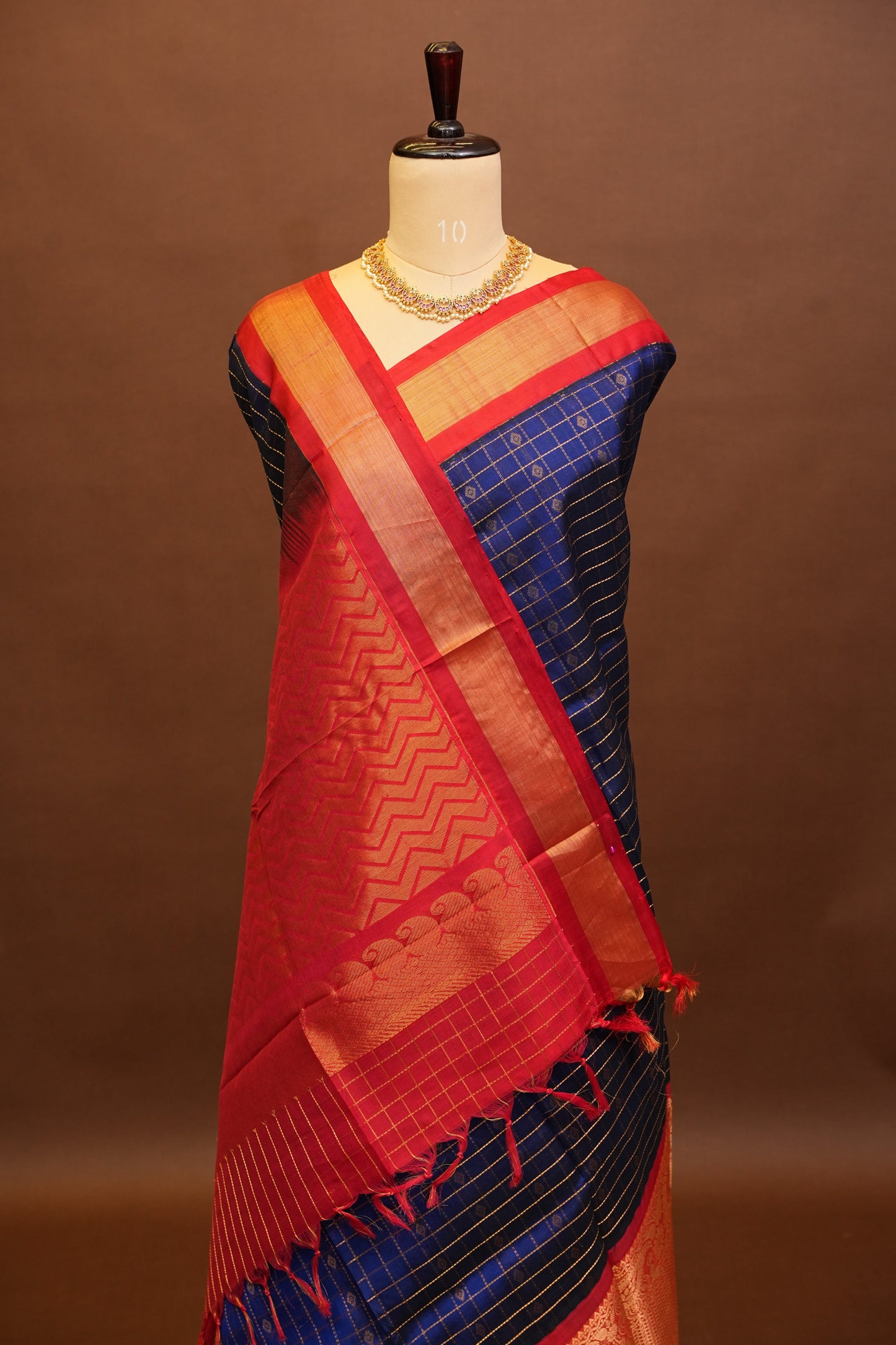 Pure Kuppadam Silk Cotton Saree - Royal Blue & Red