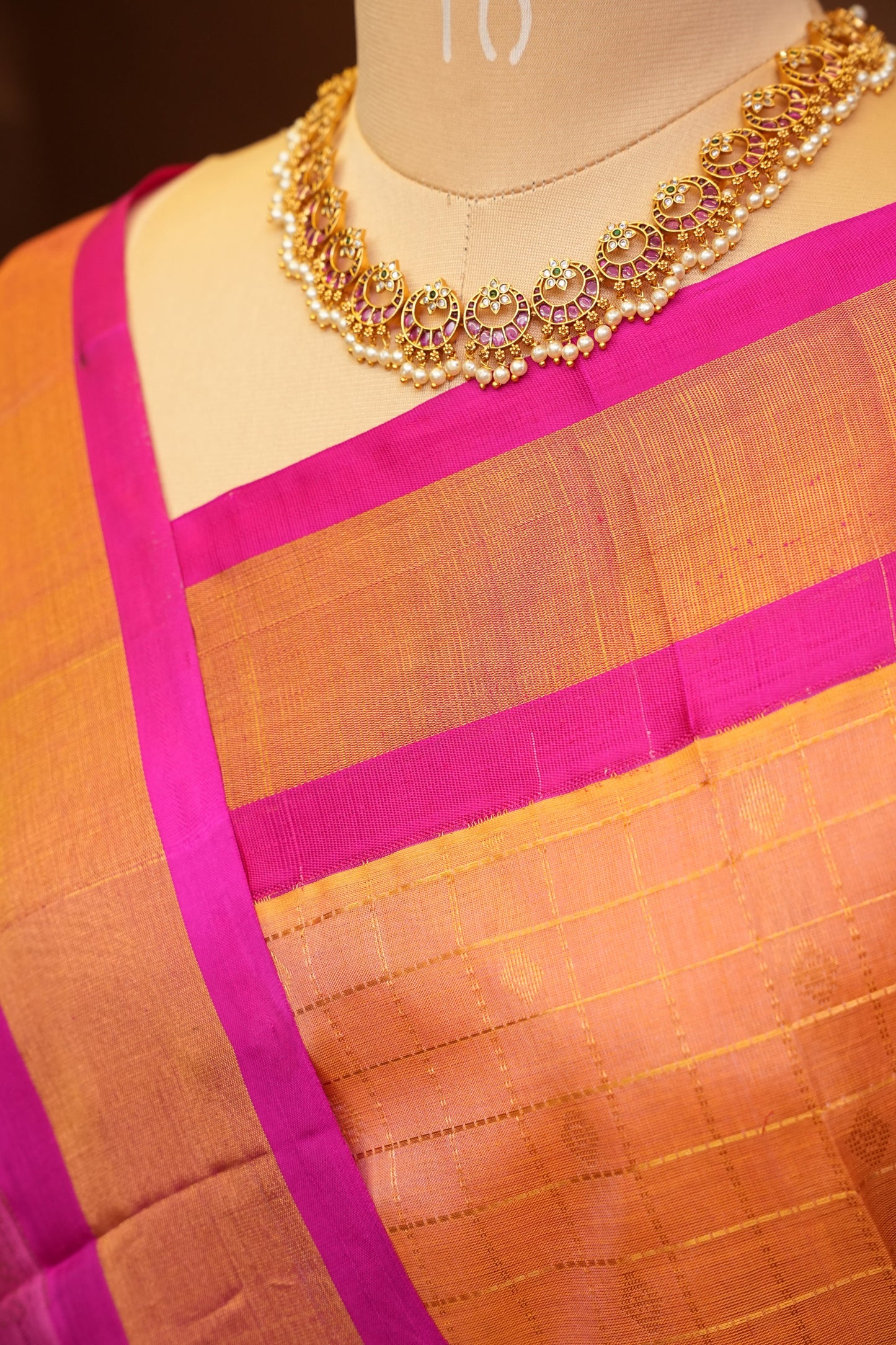 Pure Kuppadam Silk Cotton Saree - Light Orange with Pink