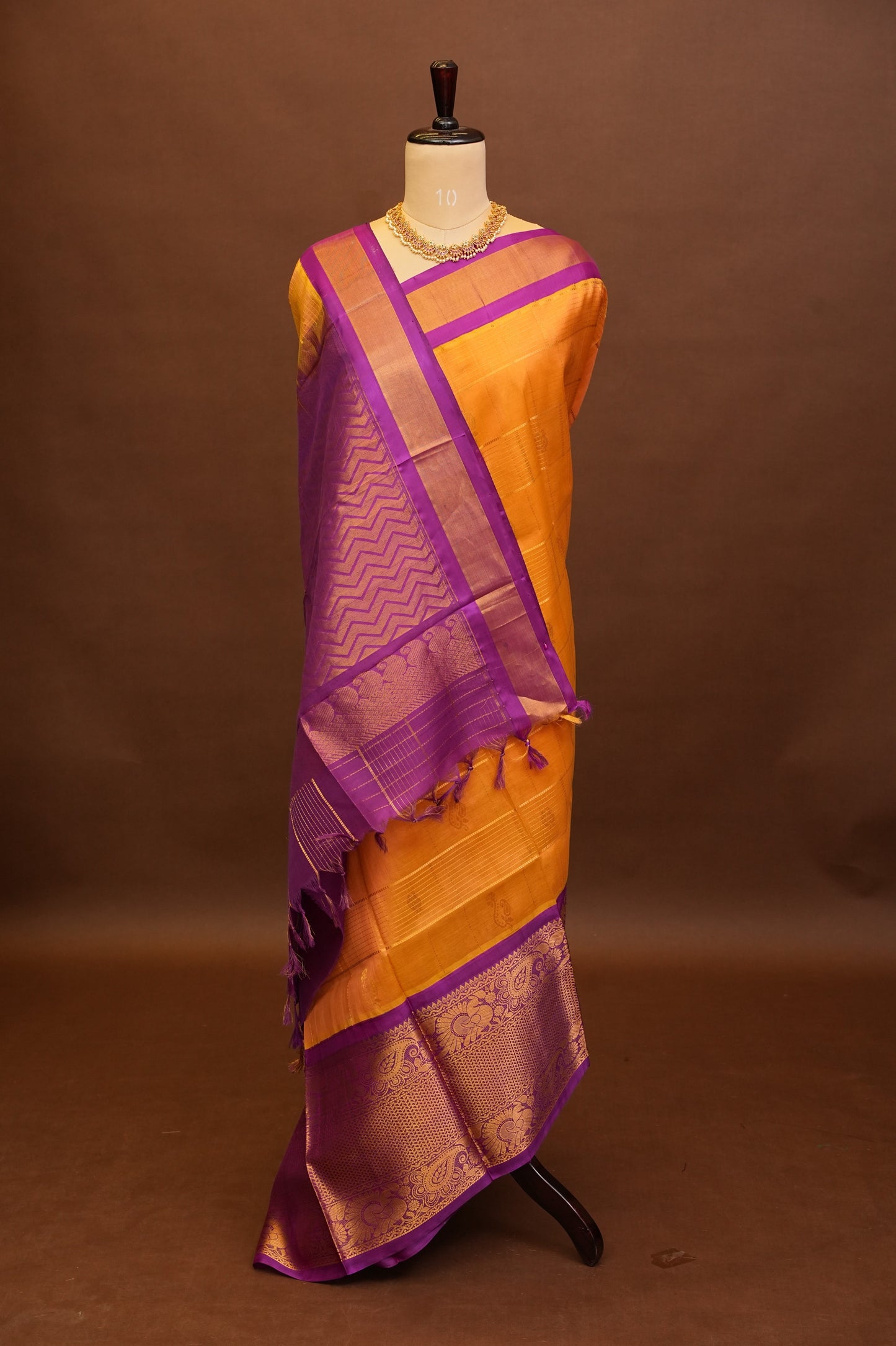 Pure Kuppadam Silk Cotton Saree - Light Orange with Purple