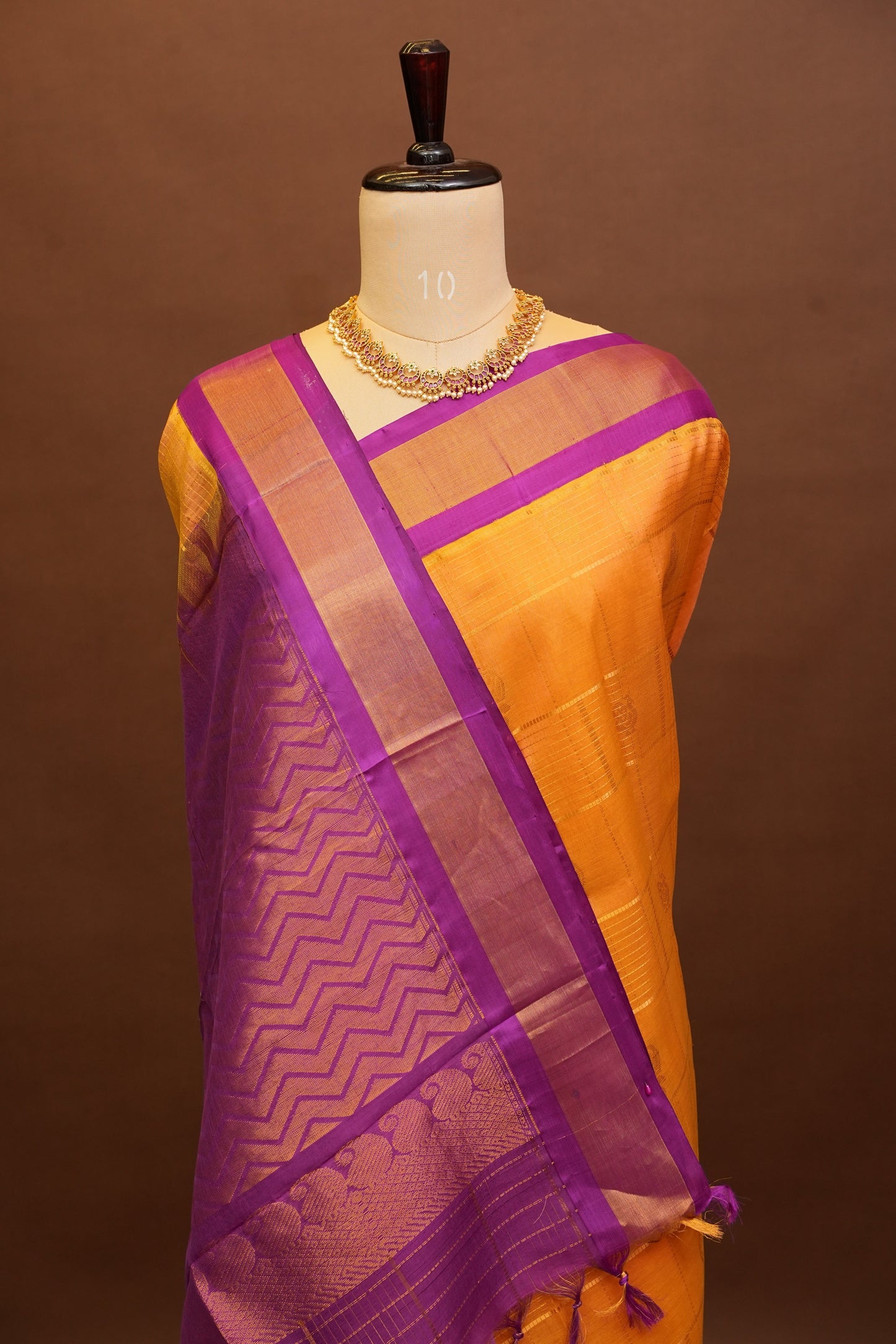 Pure Kuppadam Silk Cotton Saree - Light Orange with Purple