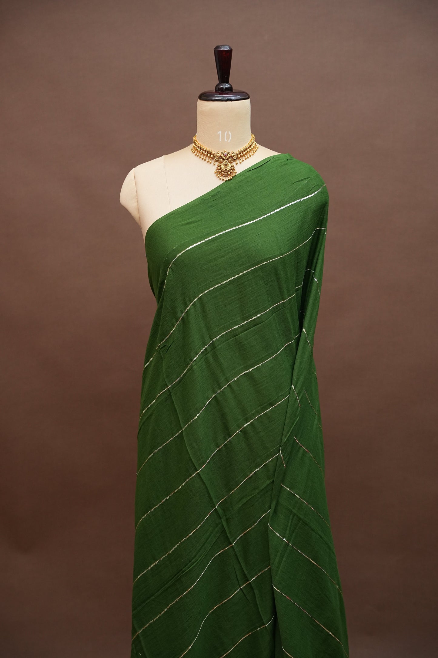Mulmul Cotton Saree with Tassels - Bottle Green