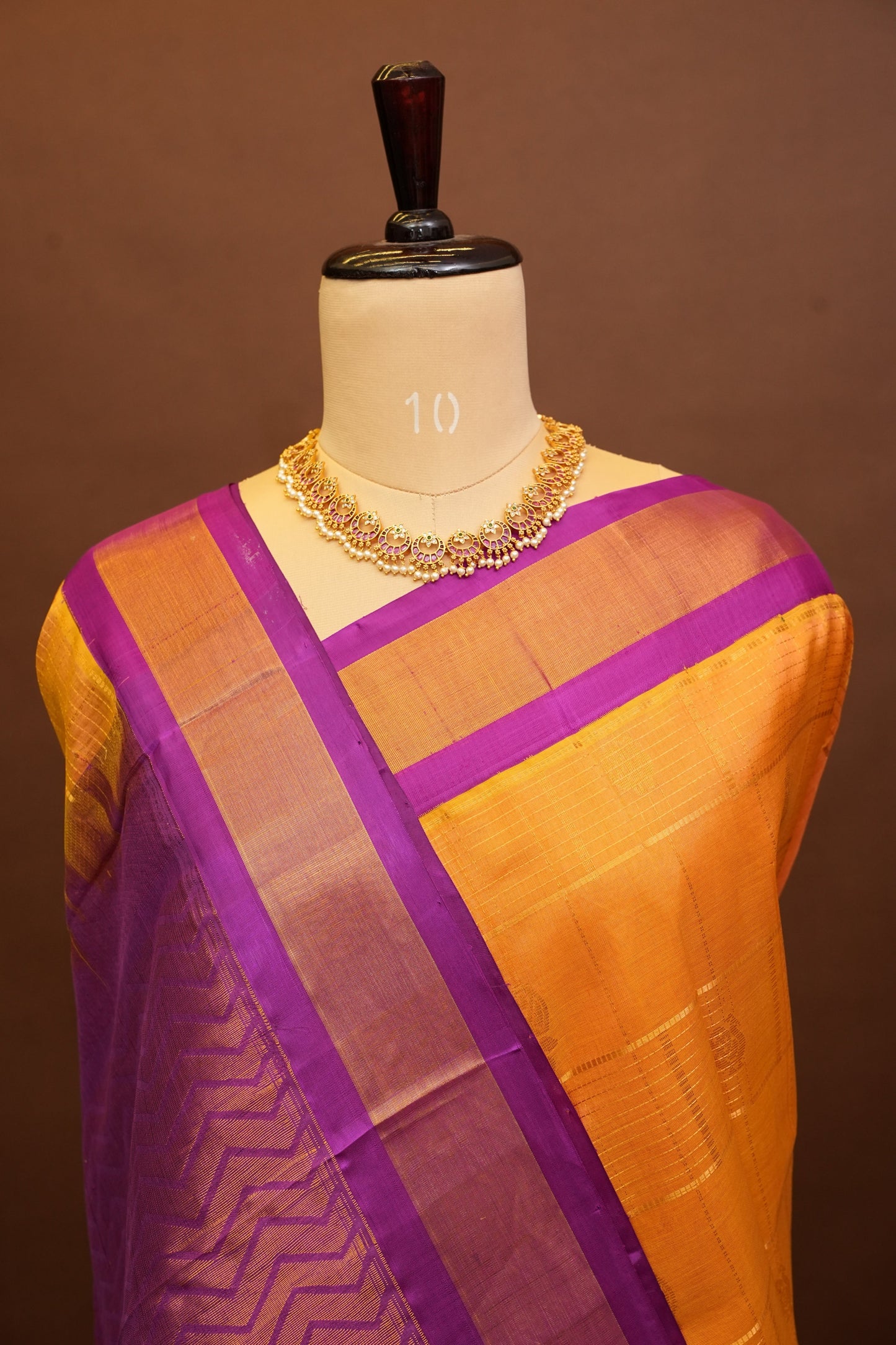 Pure Kuppadam Silk Cotton Saree - Light Orange with Purple