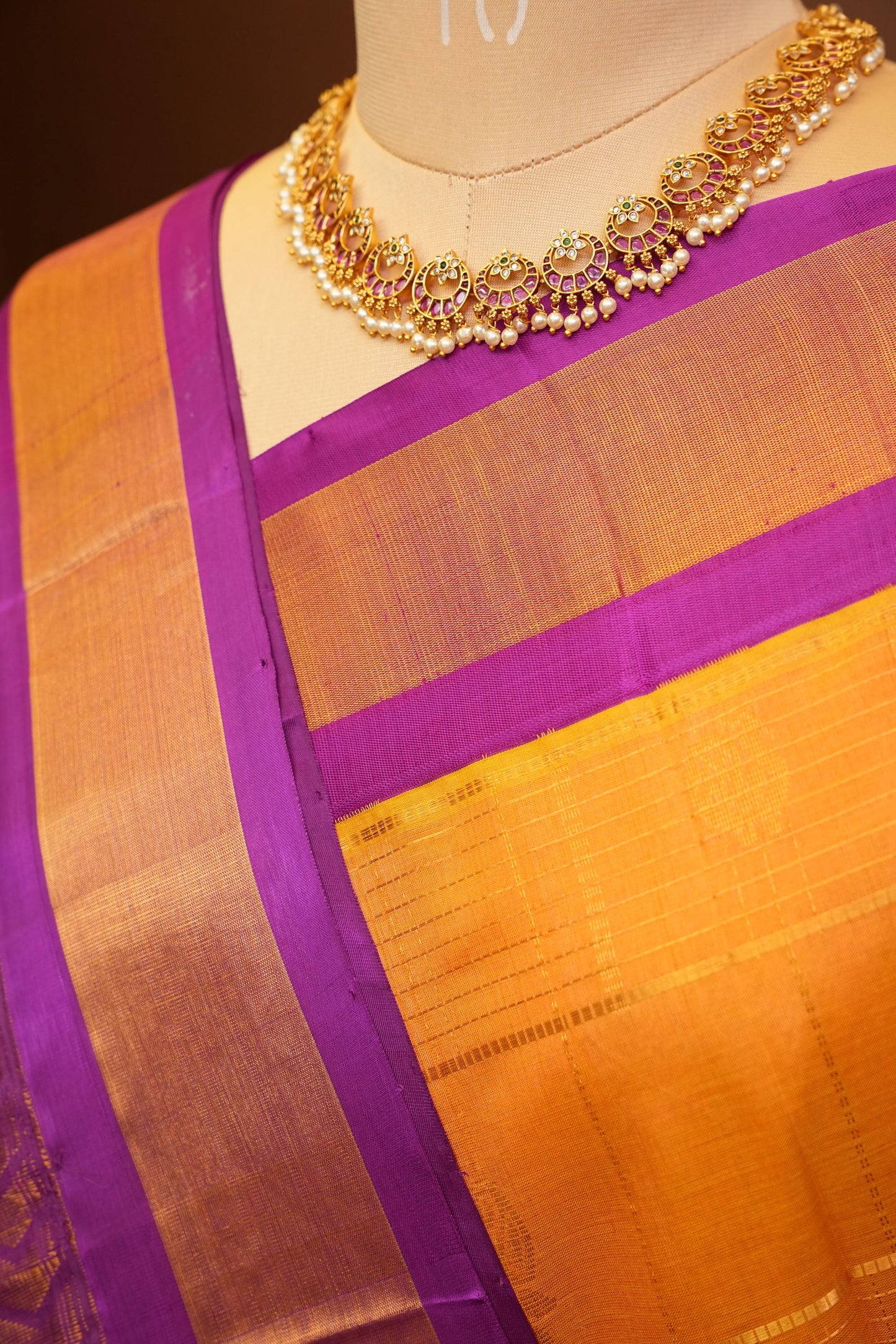 Pure Kuppadam Silk Cotton Saree - Light Orange with Purple