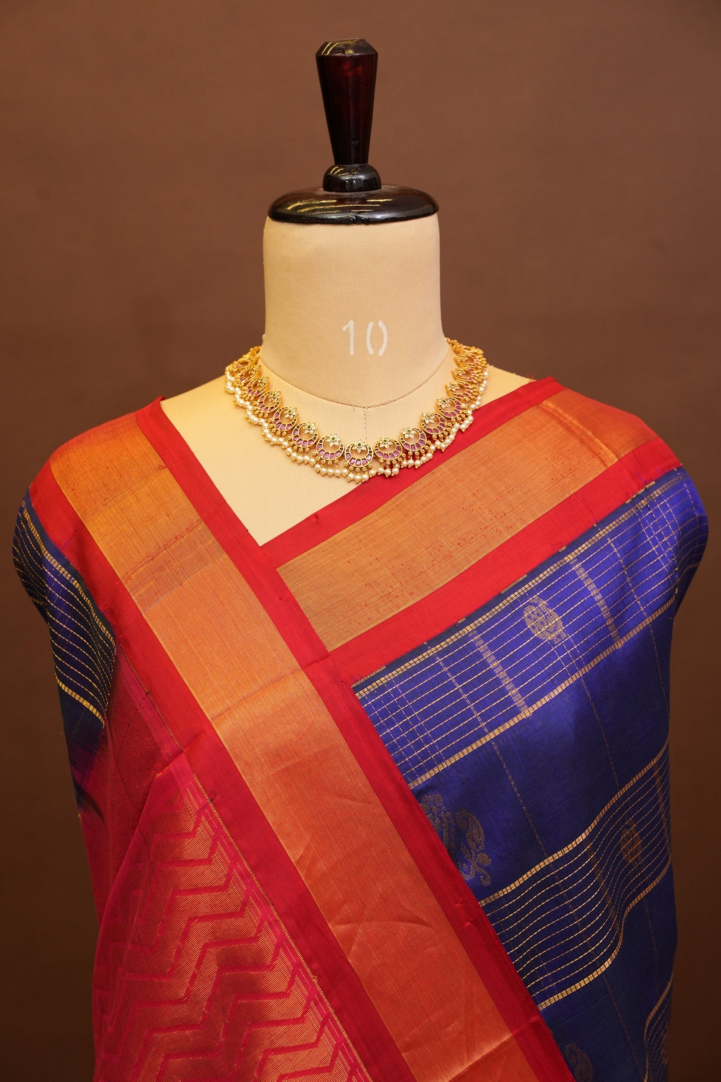 Pure Kuppadam Silk Cotton Saree - Royal Blue and Red
