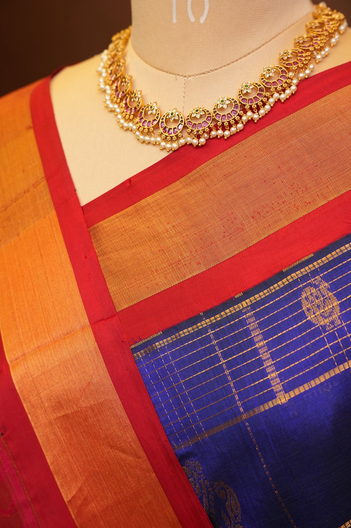 Pure Kuppadam Silk Cotton Saree - Royal Blue and Red