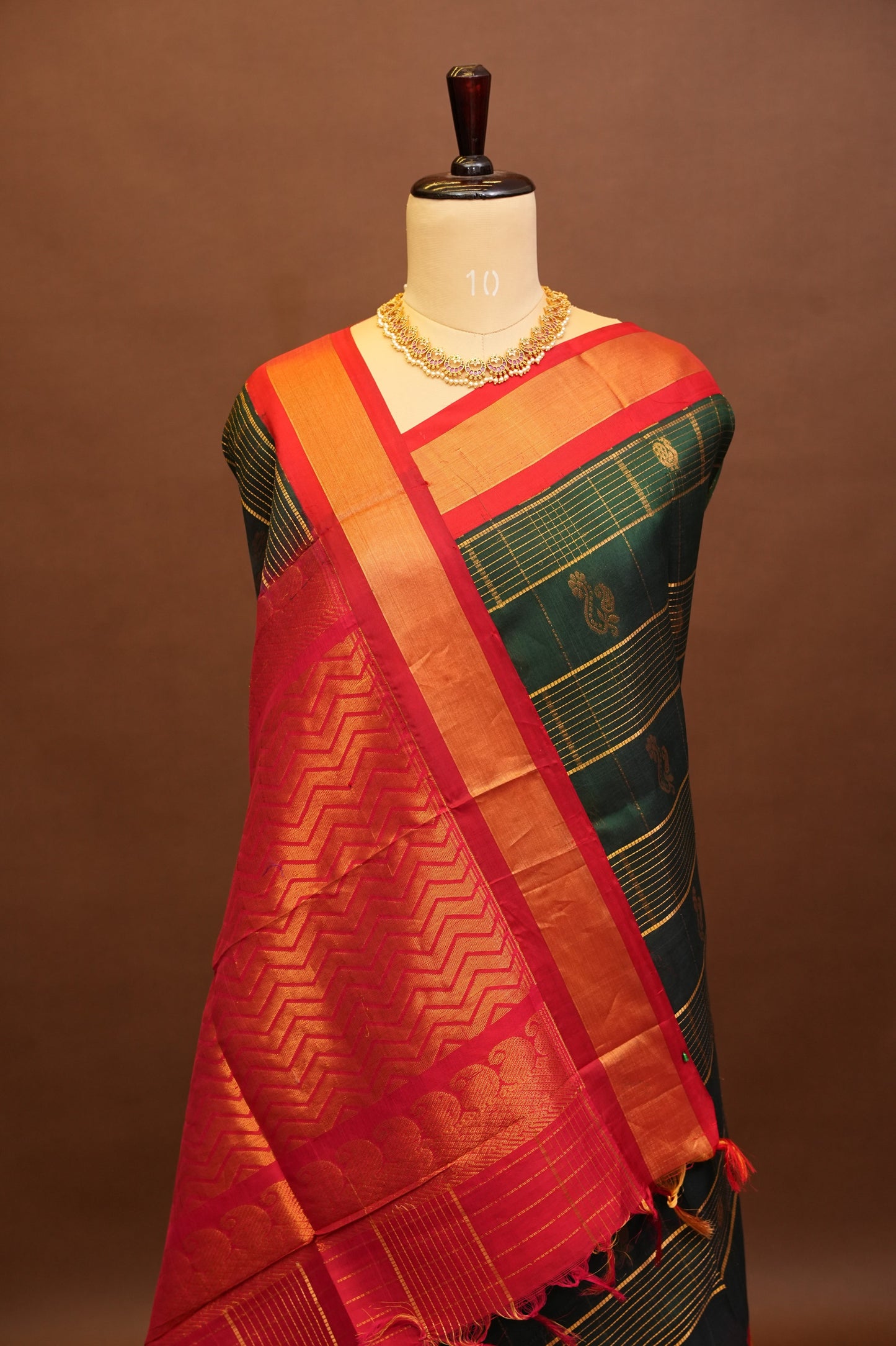 Pure Kuppadam Silk Cotton Saree - Bottle Green