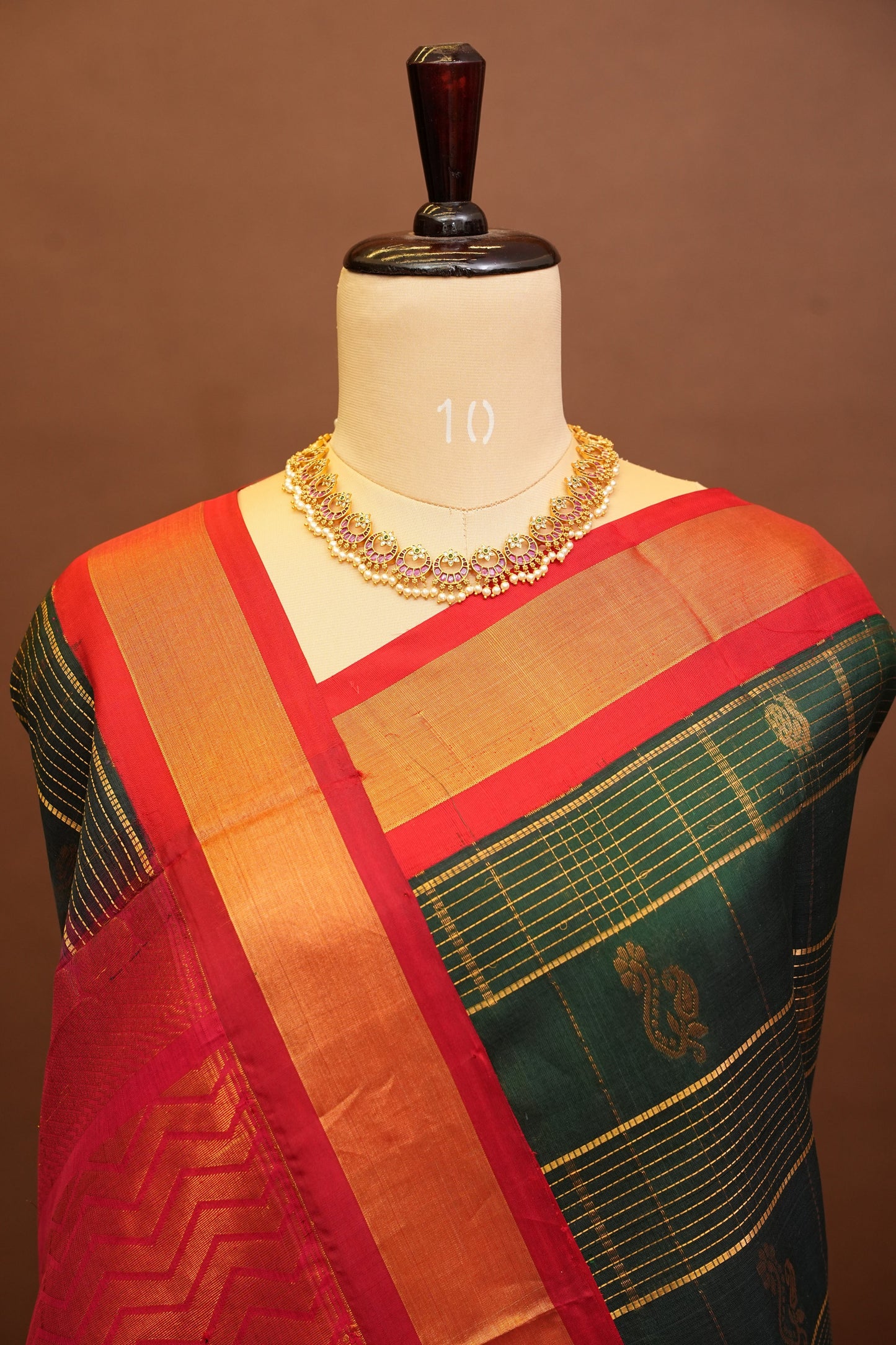 Pure Kuppadam Silk Cotton Saree - Bottle Green
