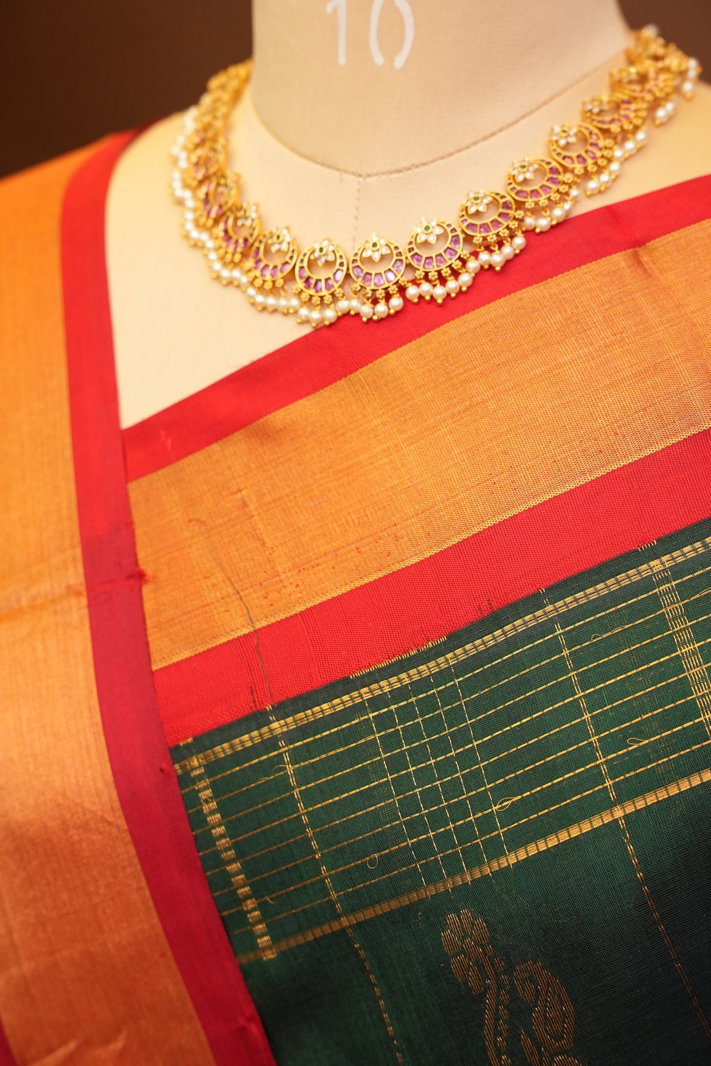 Pure Kuppadam Silk Cotton Saree - Bottle Green