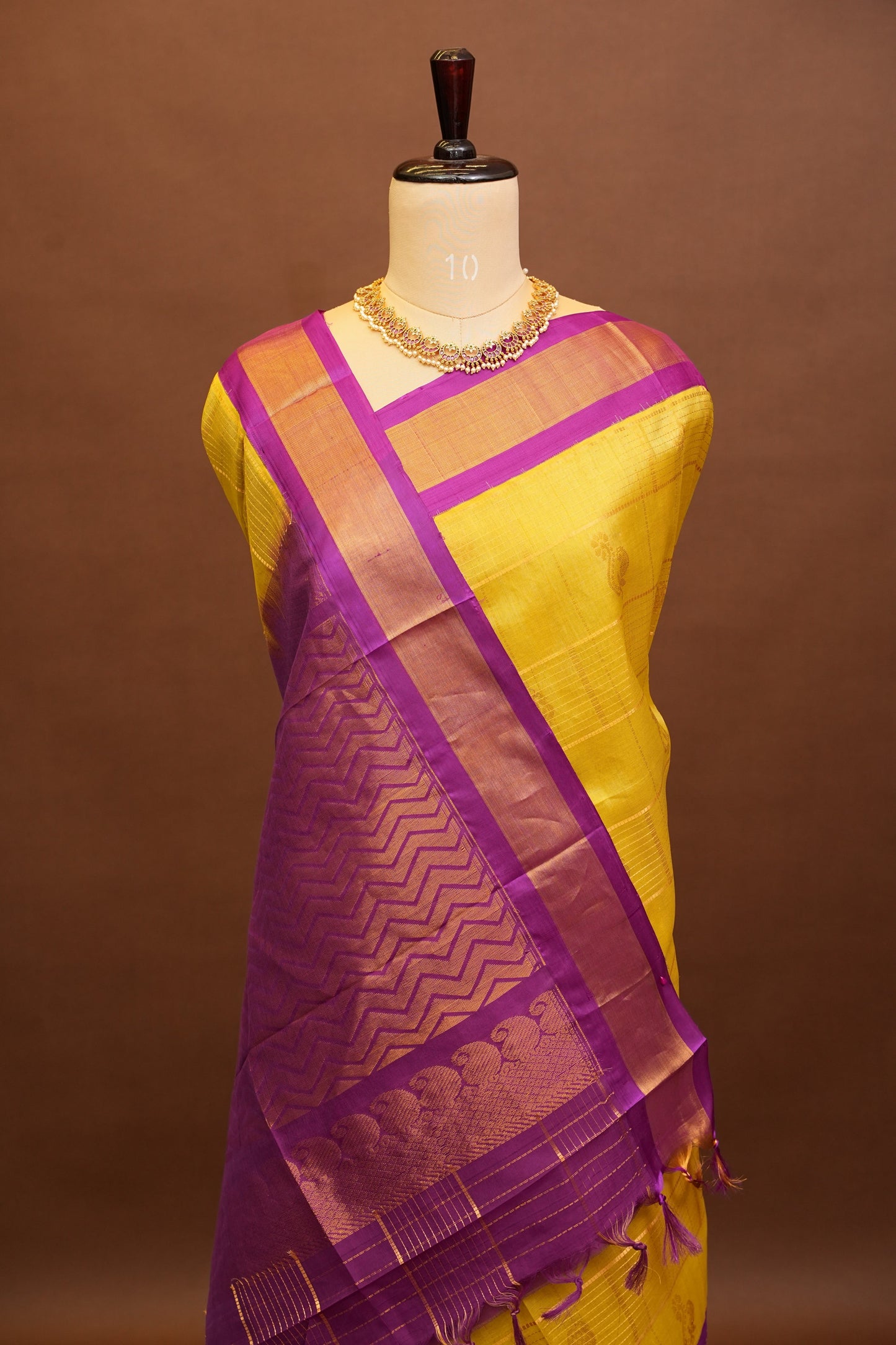 Pure Kuppadam Silk Cotton Saree - Yellow & Purple