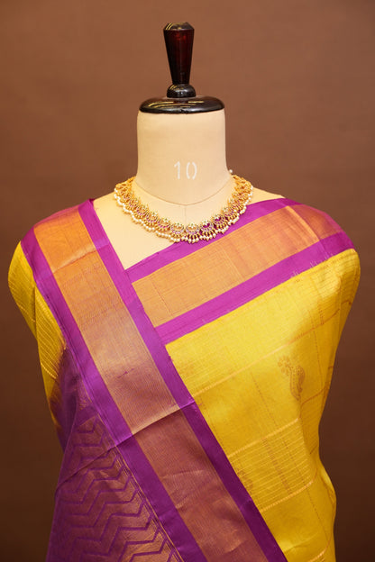 Pure Kuppadam Silk Cotton Saree - Yellow & Purple