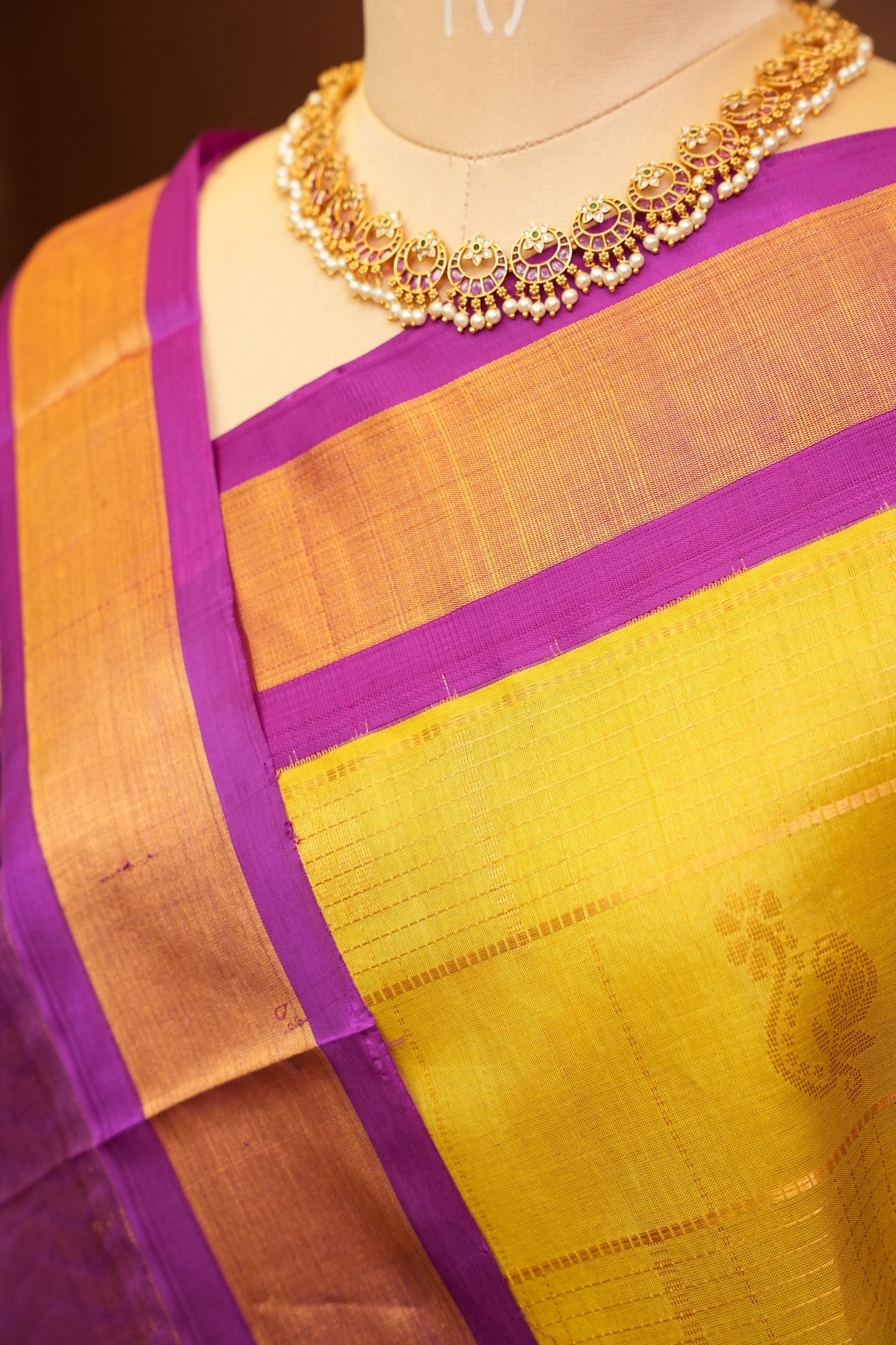 Pure Kuppadam Silk Cotton Saree - Yellow & Purple