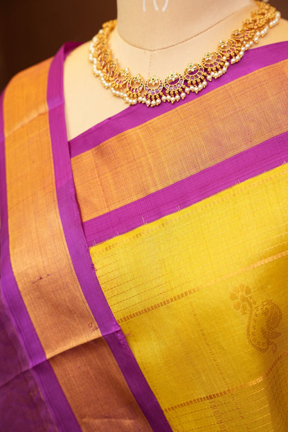 Pure Kuppadam Silk Cotton Saree - Yellow & Purple