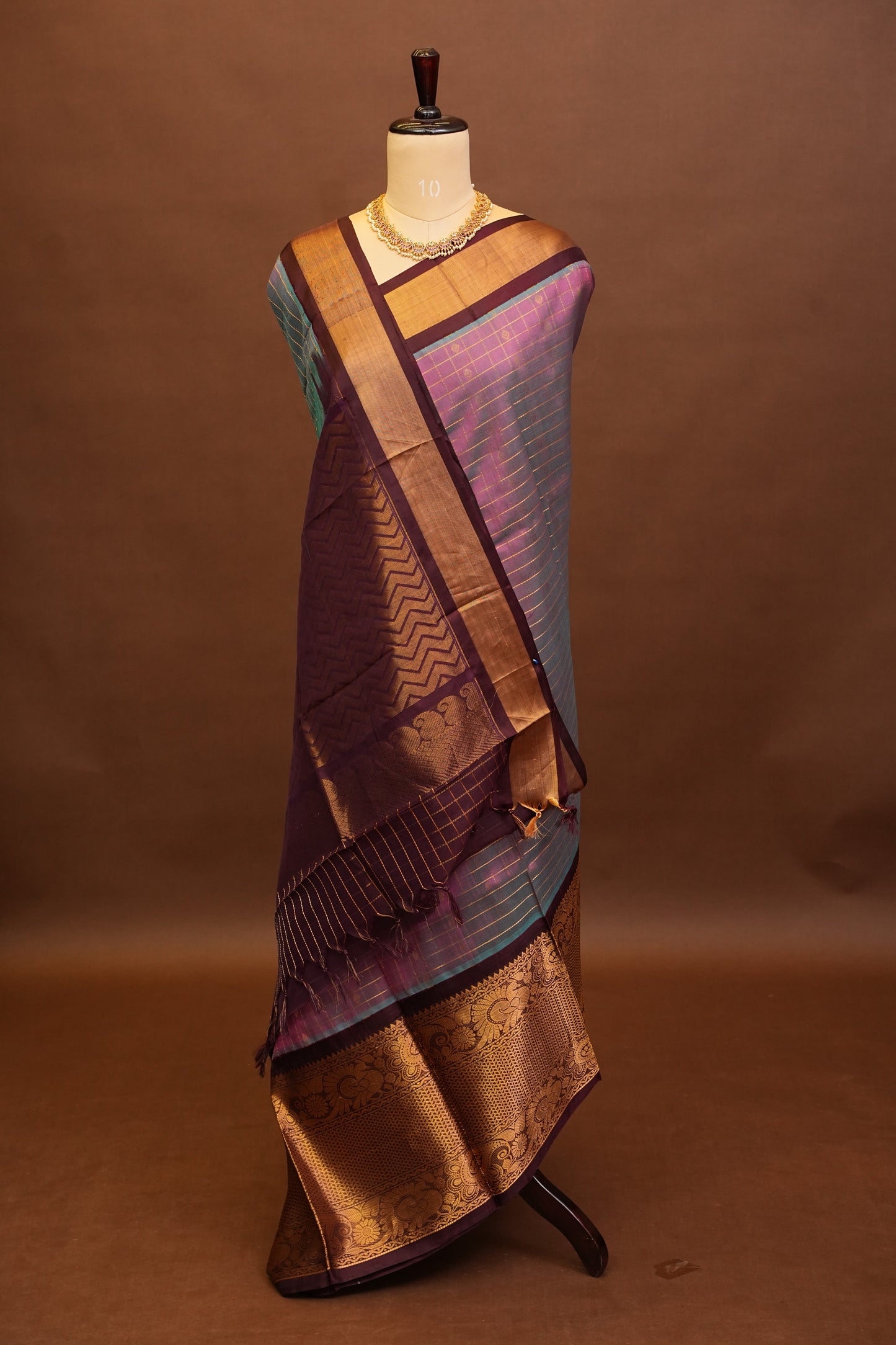 Pure Kuppadam Silk Cotton Saree - Steel Blue & Pink