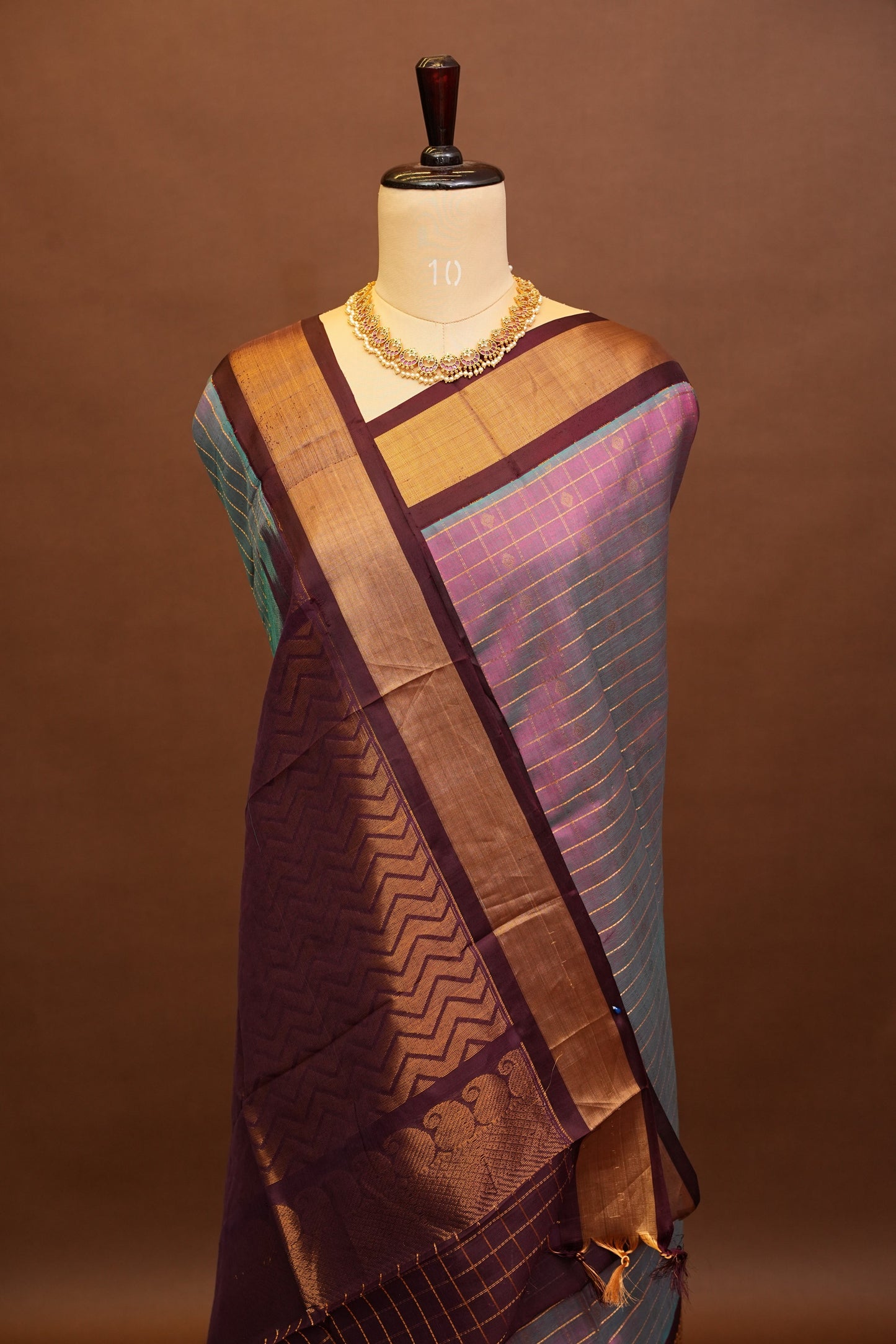 Pure Kuppadam Silk Cotton Saree - Steel Blue & Pink