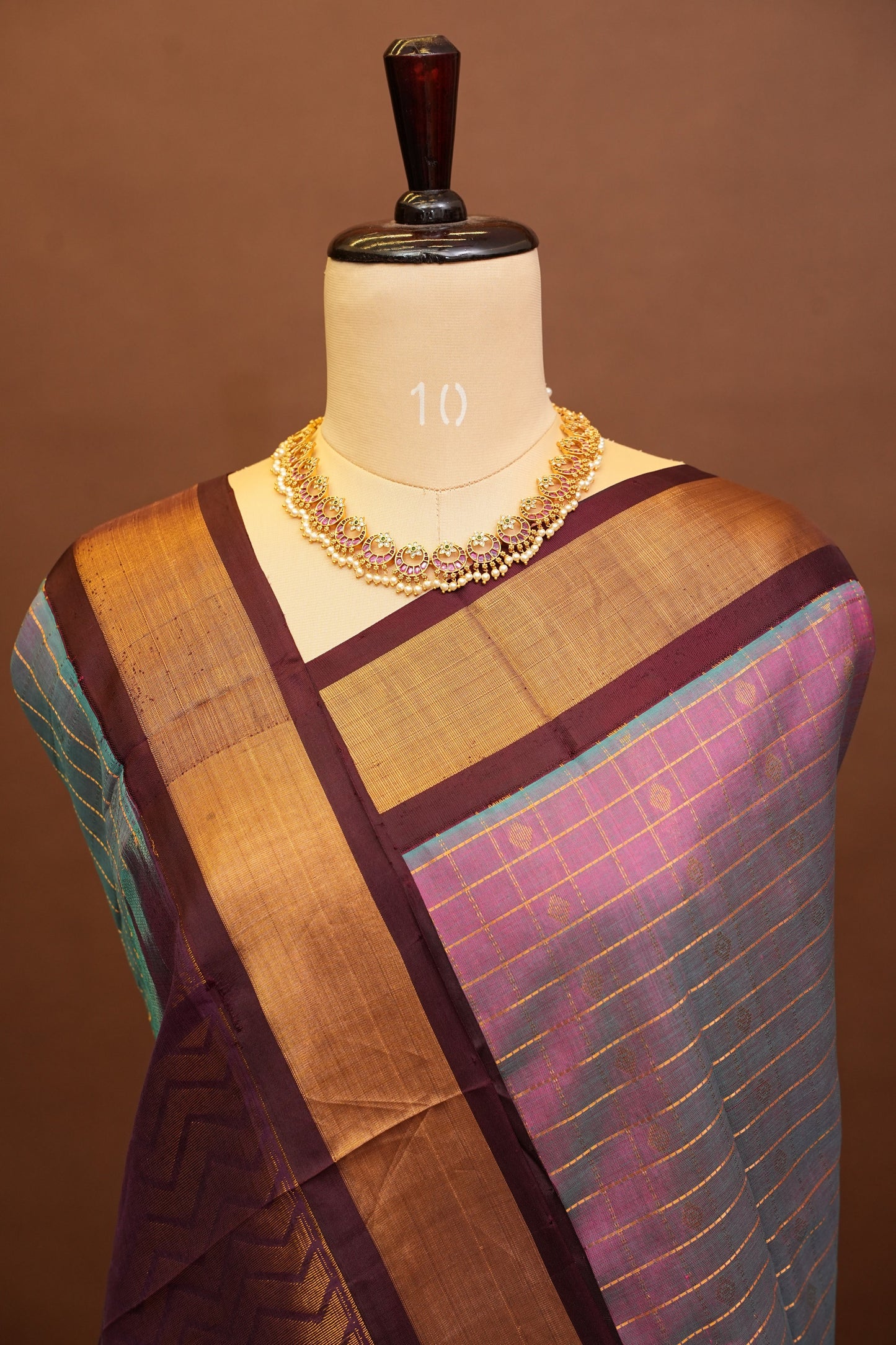 Pure Kuppadam Silk Cotton Saree - Steel Blue & Pink
