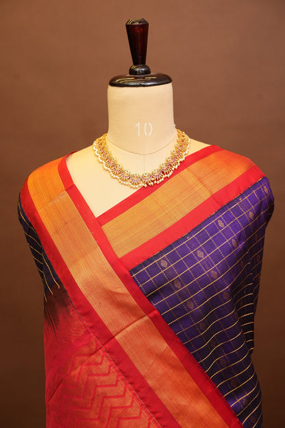 Pure Kuppadam Silk Cotton Saree - Deep Purple