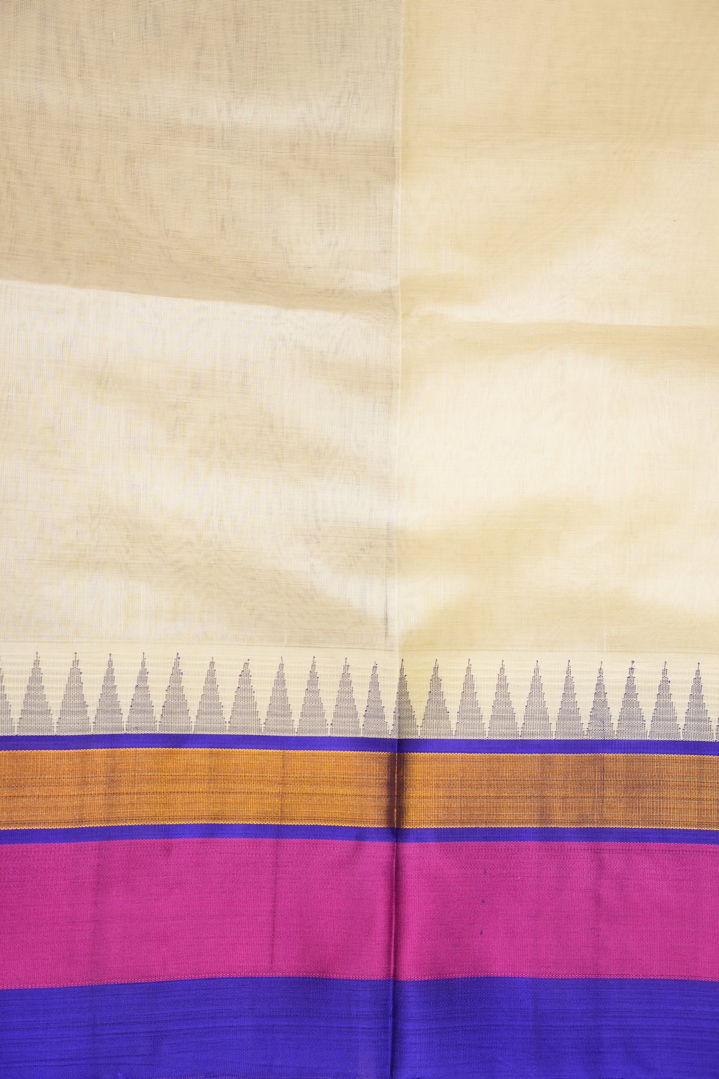 Pure Kuppadam Korvai Silk Cotton Pattu Saree-Ivory & Blue