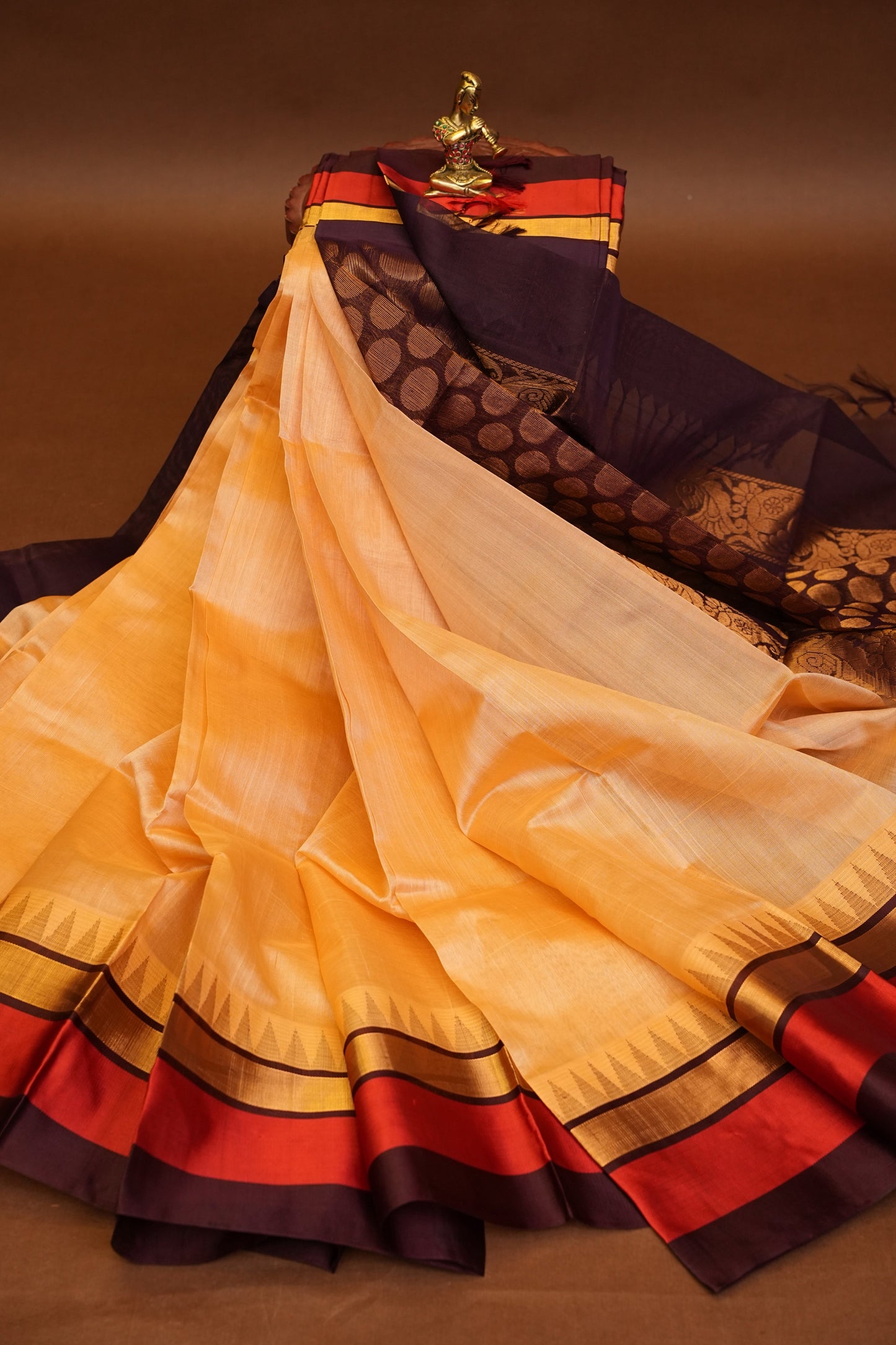Pure Kuppadam Korvai Silk Cotton Pattu Saree-Soft Beige & Coffee