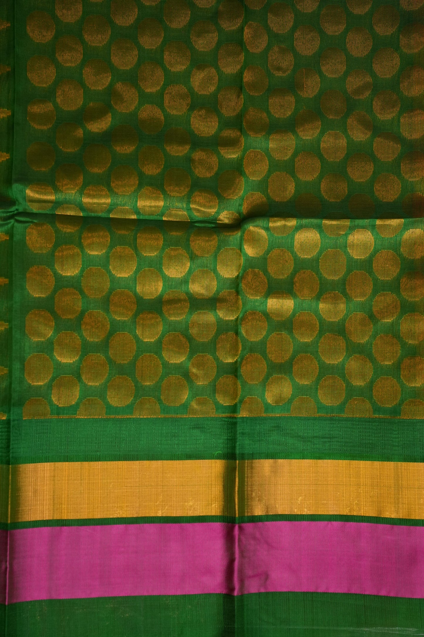 Pure Kuppadam Korvai Silk Cotton Pattu Saree-Orange & Green