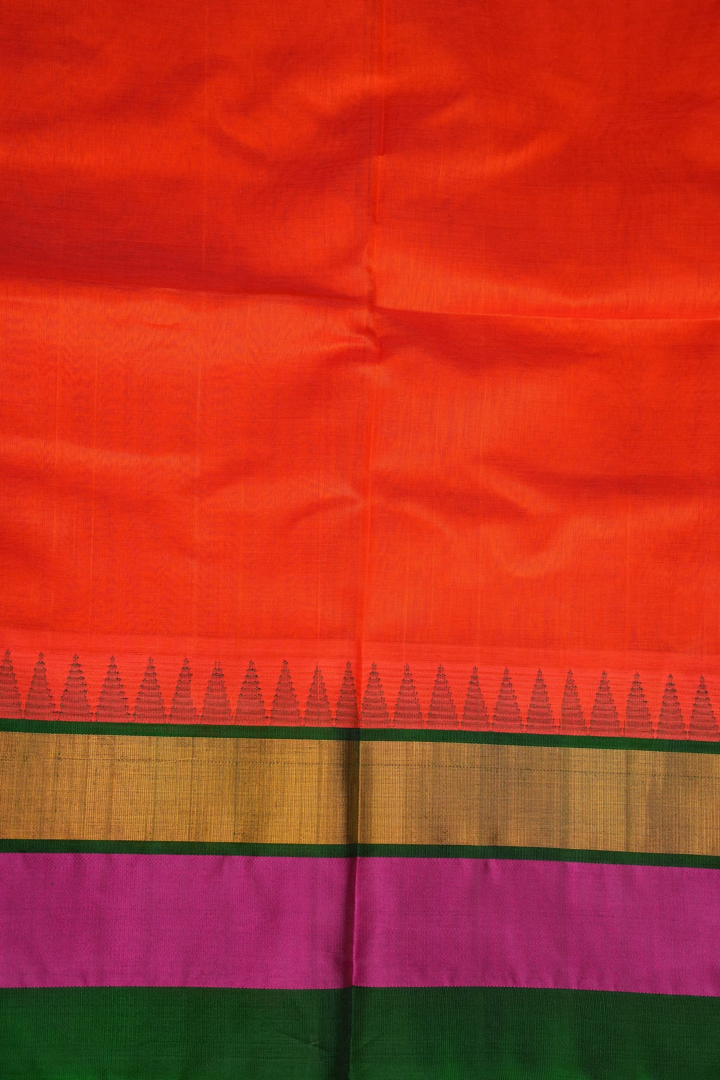 Pure Kuppadam Korvai Silk Cotton Pattu Saree-Orange & Green