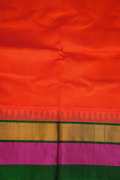 Pure Kuppadam Korvai Silk Cotton Pattu Saree-Orange & Green