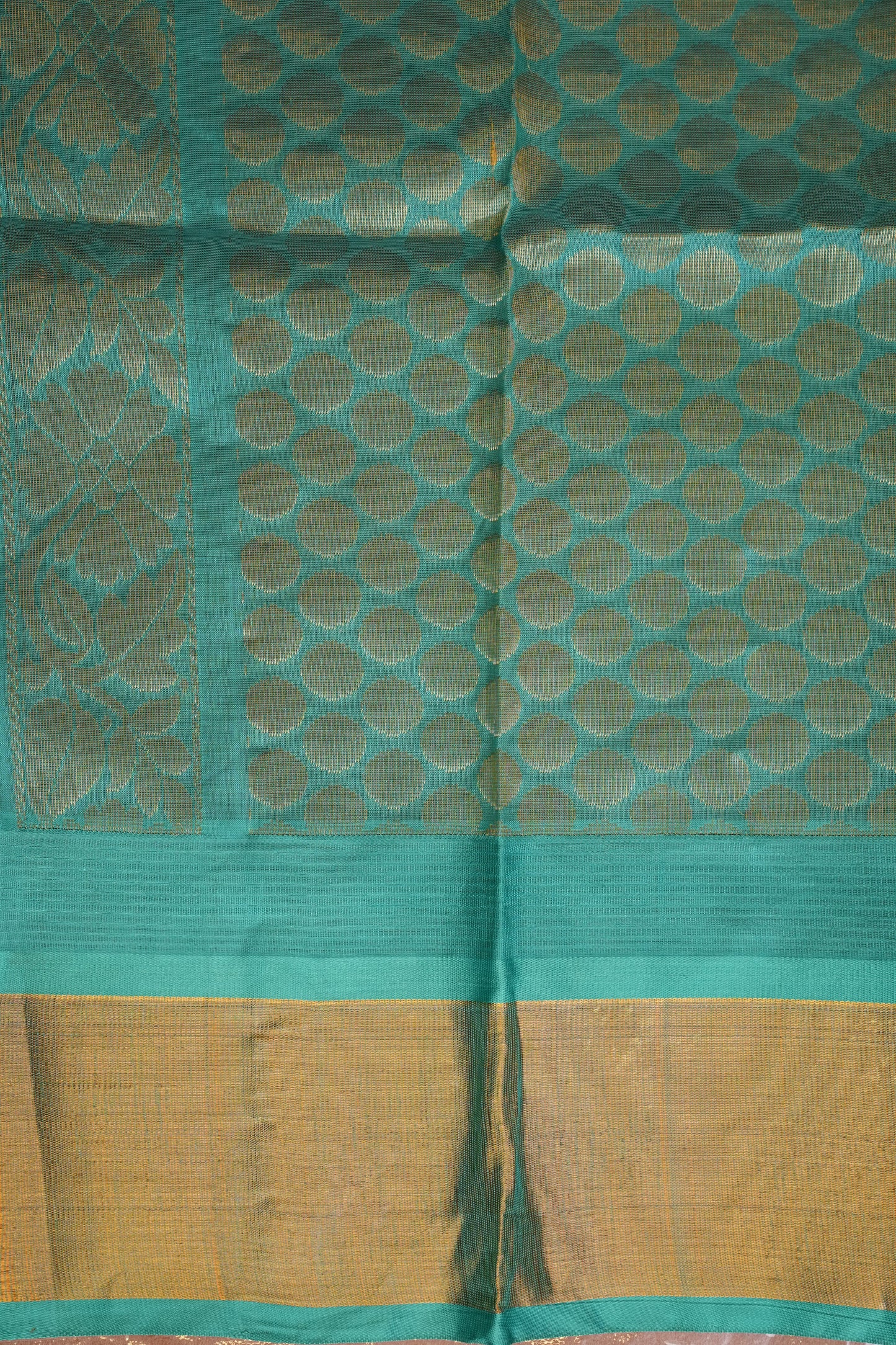 Pure Kuppadam Korvai Silk Cotton Pattu Saree-Ivory & Turquoise Green