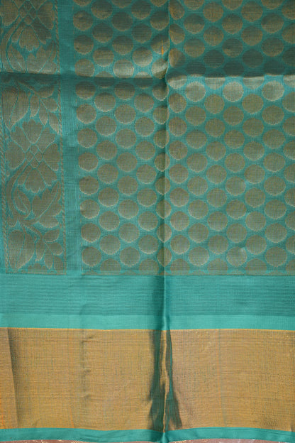 Pure Kuppadam Korvai Silk Cotton Pattu Saree-Ivory & Turquoise Green