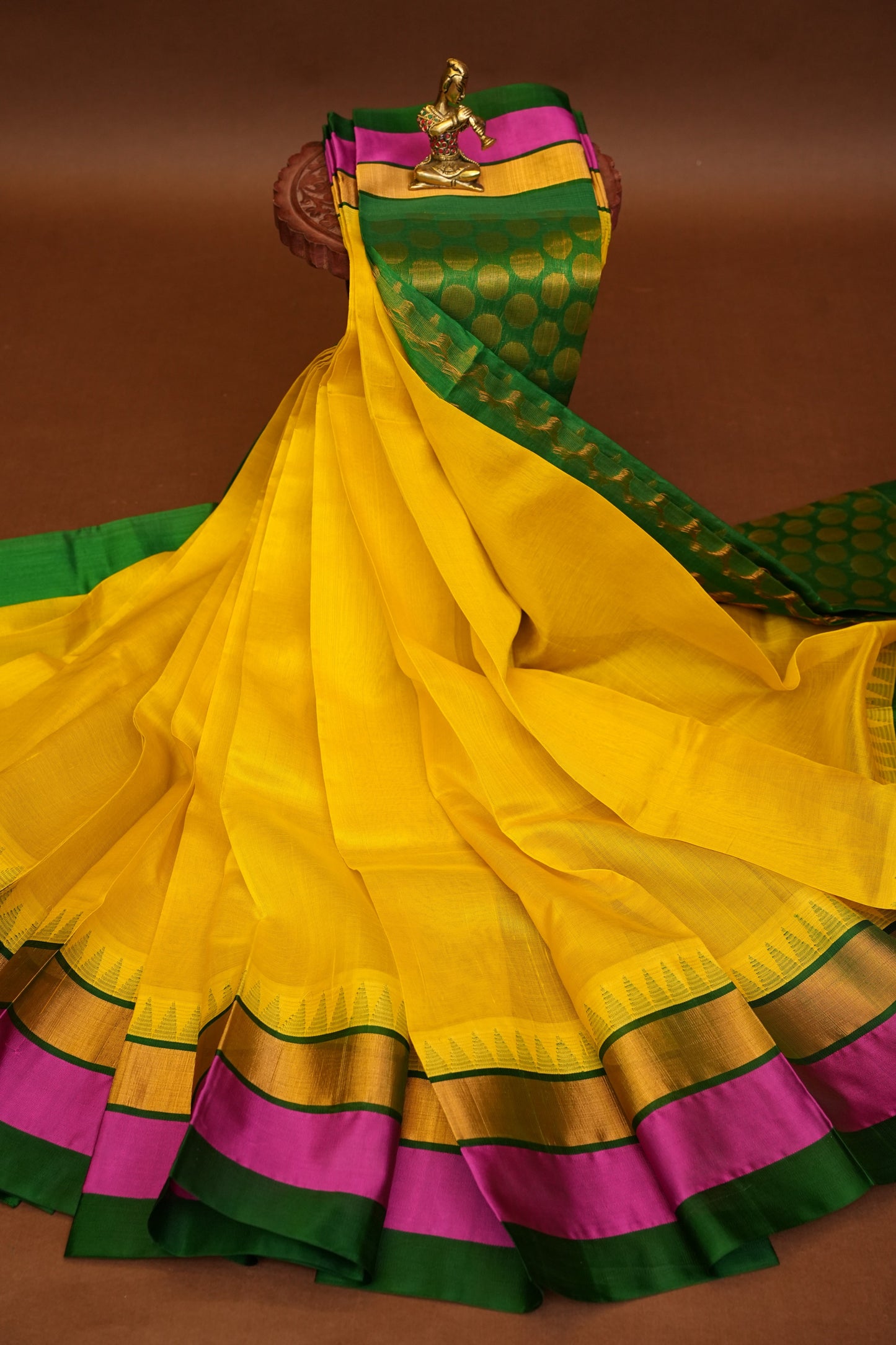 Pure Kuppadam Korvai Silk Cotton Pattu Saree-Yellow & Green