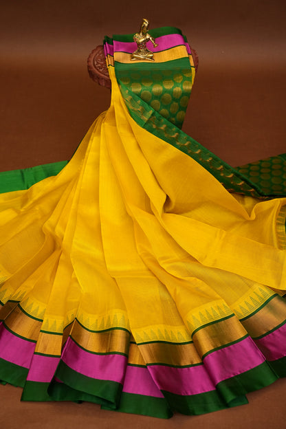 Pure Kuppadam Korvai Silk Cotton Pattu Saree-Yellow & Green