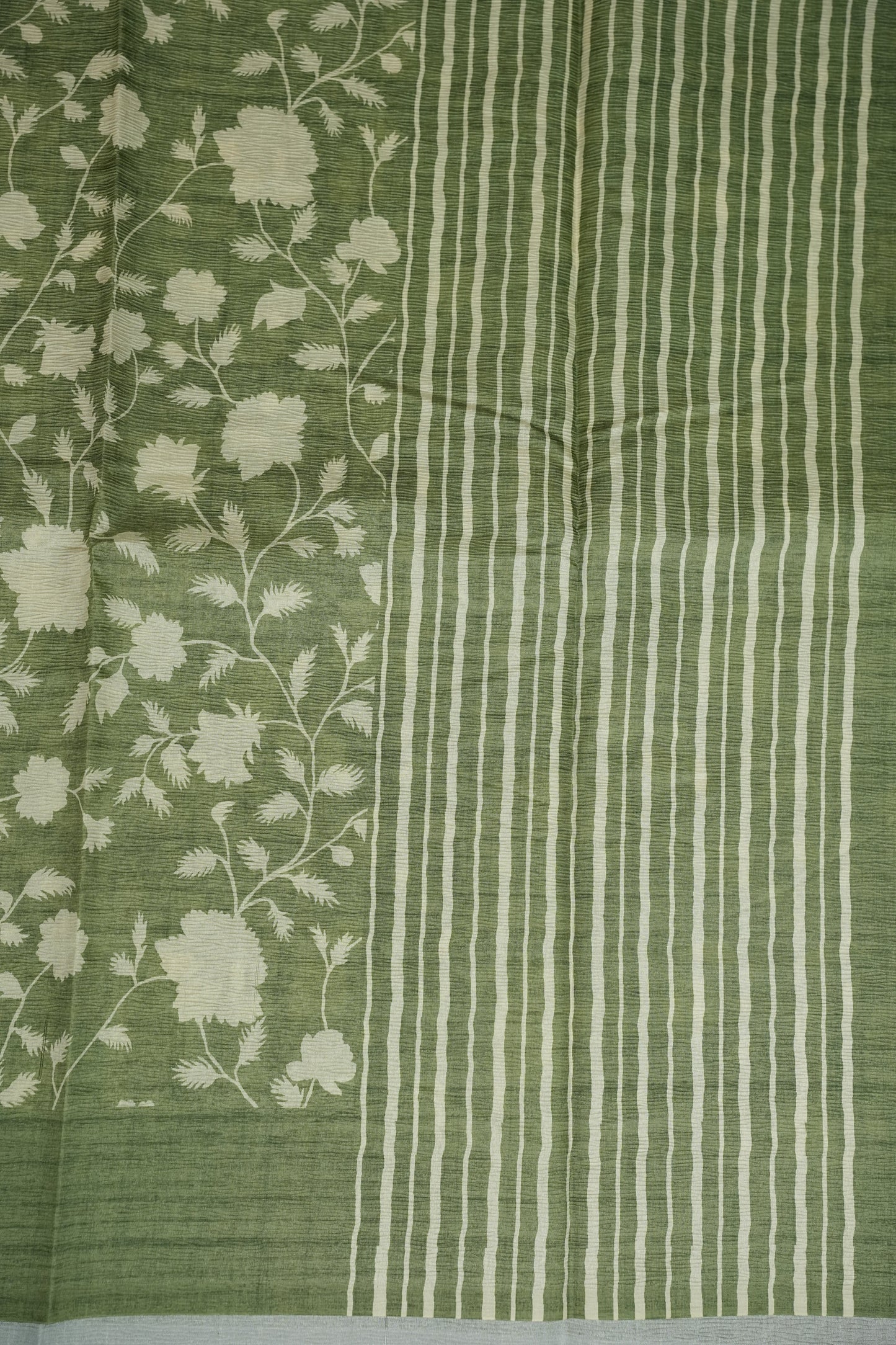 Semi Raw Silk Floral Saree – Sage Green