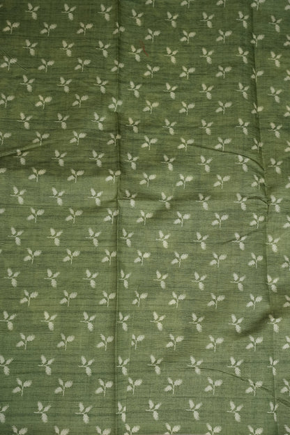 Semi Raw Silk Floral Saree – Sage Green