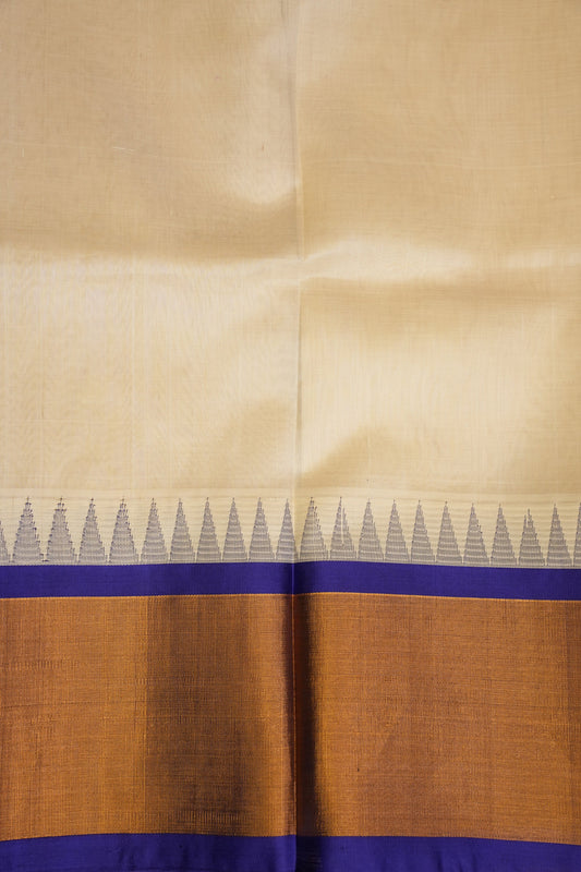 Pure Kuppadam Korvai Silk Cotton Pattu Saree-Ivory & Royal Blue