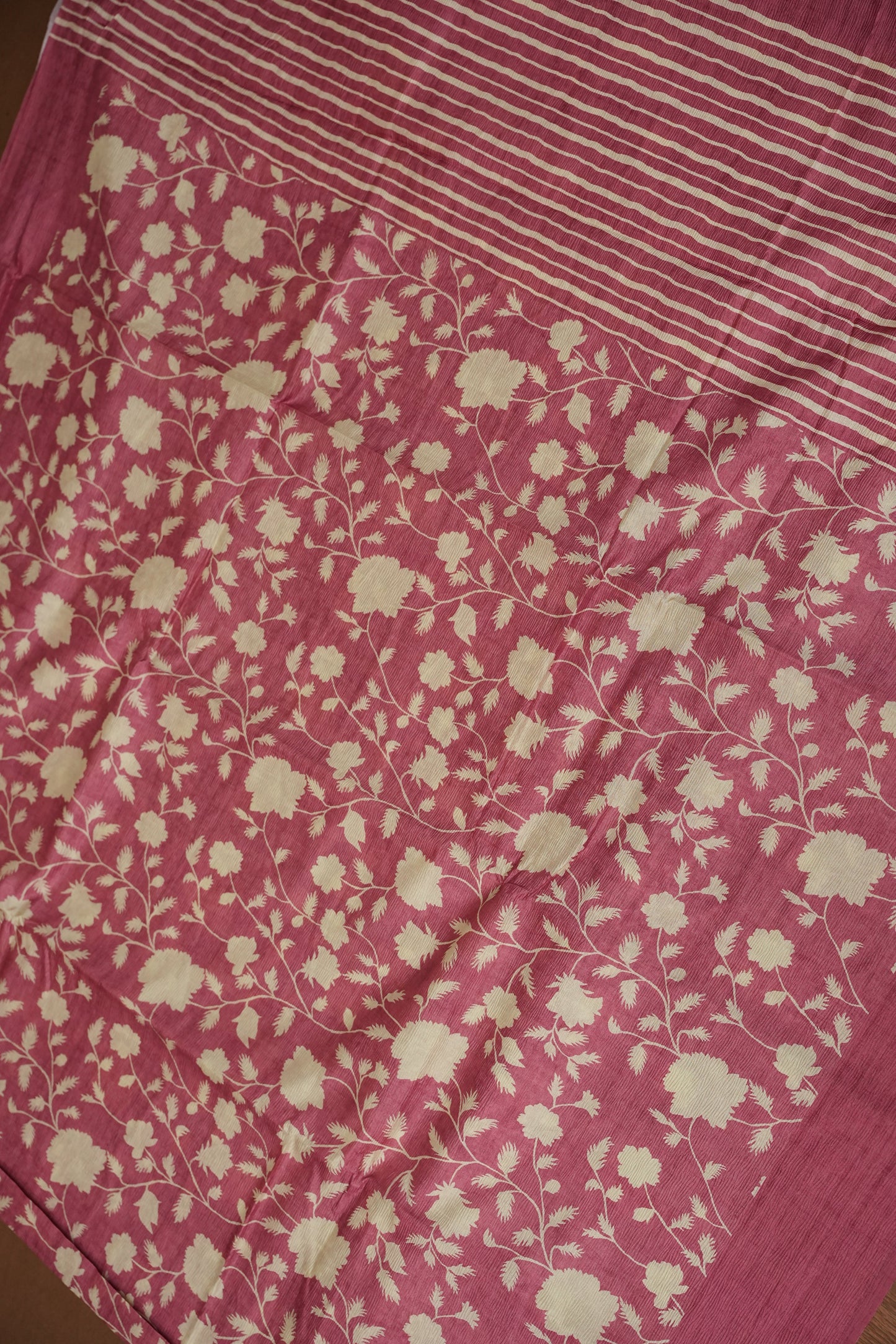 Semi Raw Silk Saree – Rose Pink Floral Elegance
