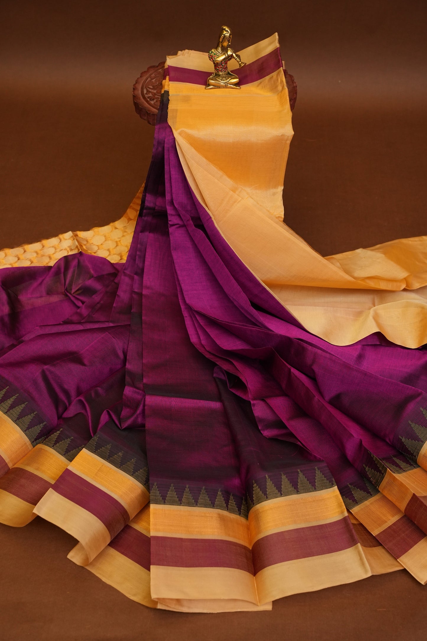 Pure Kuppadam Korvai Silk Cotton Pattu Saree-Wine & Ivory