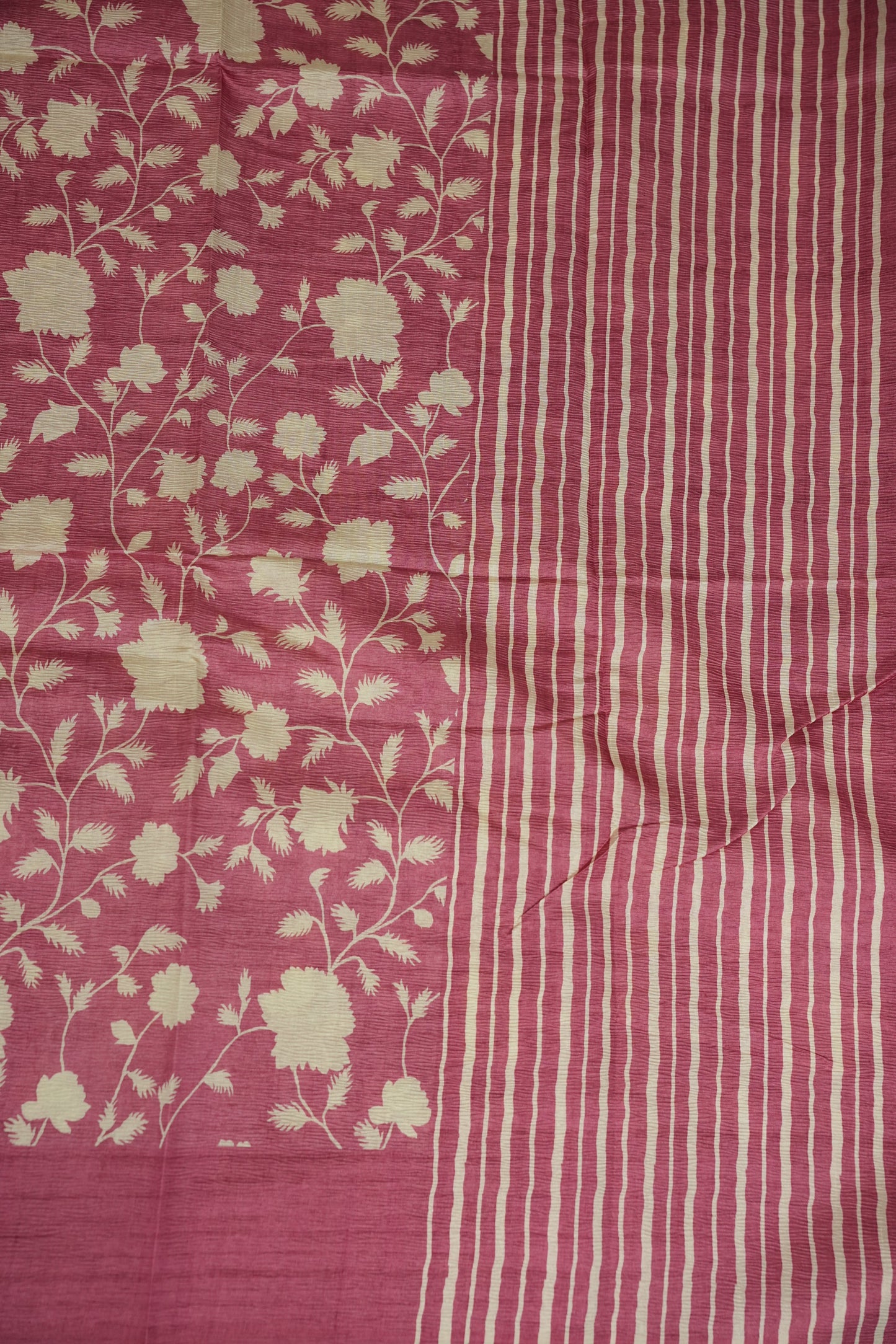 Semi Raw Silk Saree – Rose Pink Floral Elegance